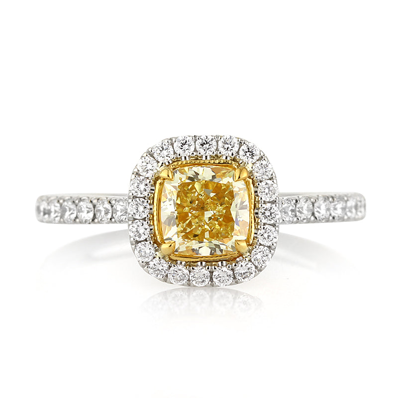 1.61ct Fancy Yellow Cushion Cut Diamond Engagement Ring