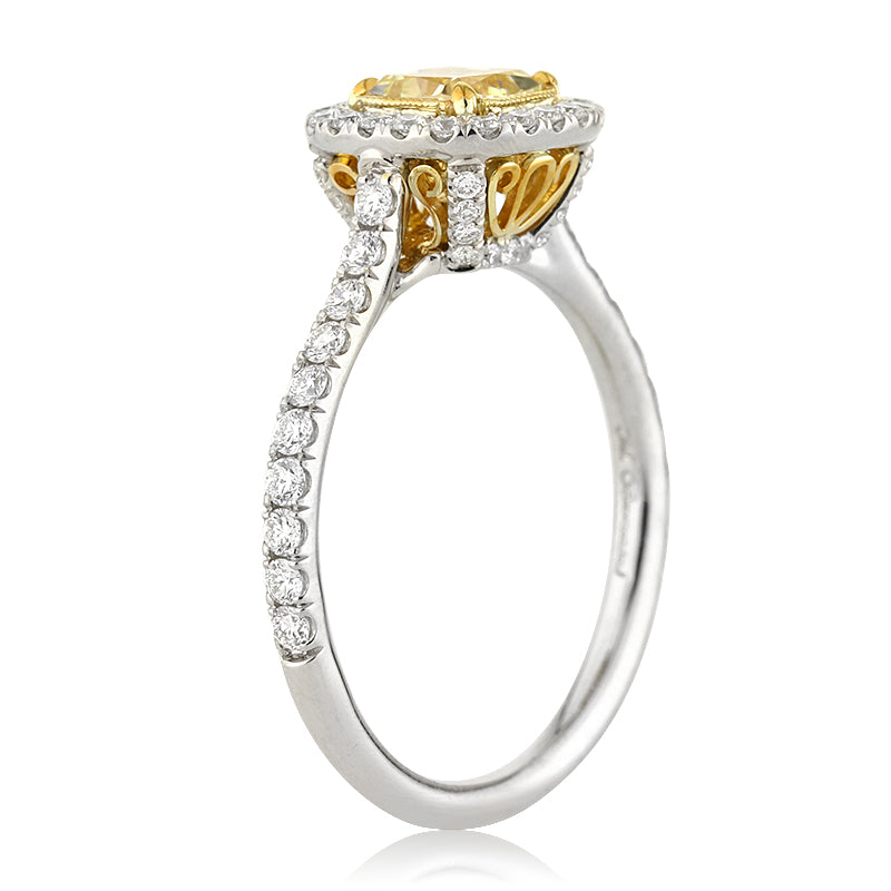 1.61ct Fancy Yellow Cushion Cut Diamond Engagement Ring