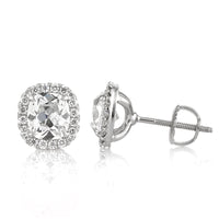 2.35ct Antique Cushion Brilliant Halo Diamond Stud Earrings