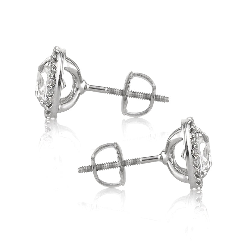 2.35ct Antique Cushion Brilliant Halo Diamond Stud Earrings