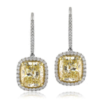 12.20ct Fancy Light Yellow Cushion Cut Diamond Earrings