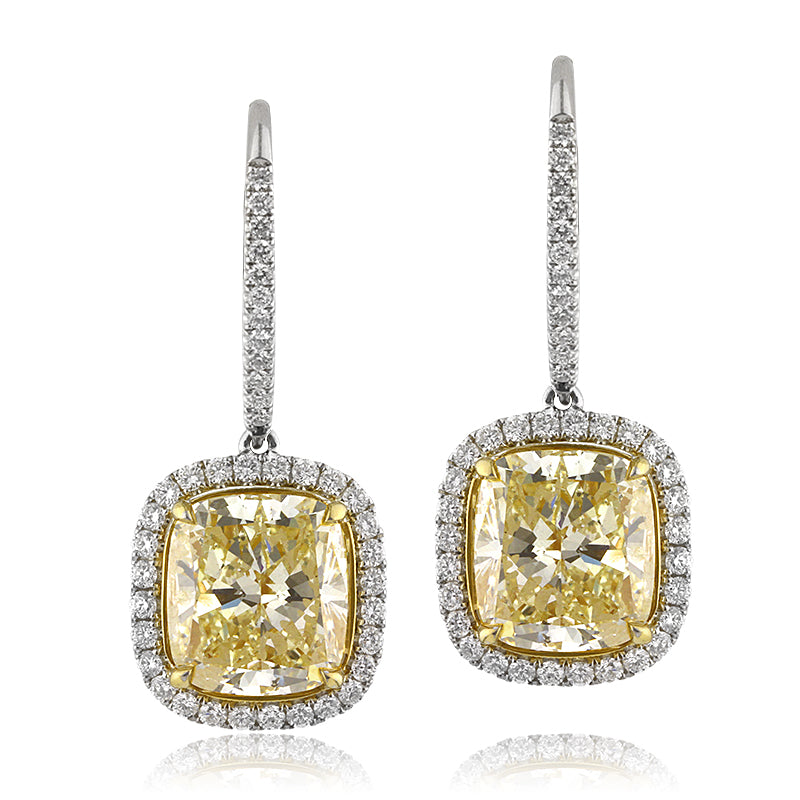 12.20ct Fancy Light Yellow Cushion Cut Diamond Earrings