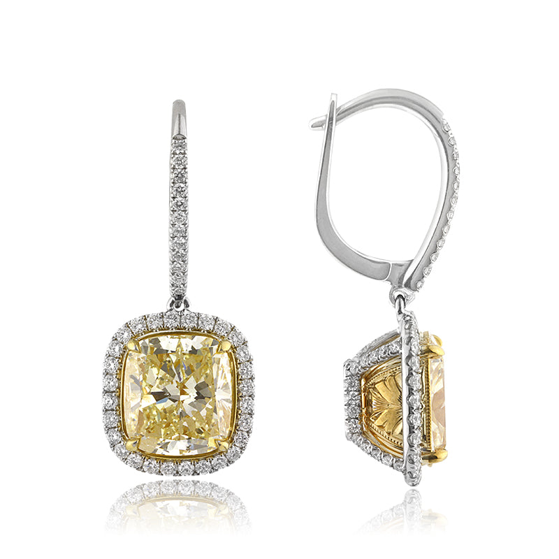 12.20ct Fancy Light Yellow Cushion Cut Diamond Earrings