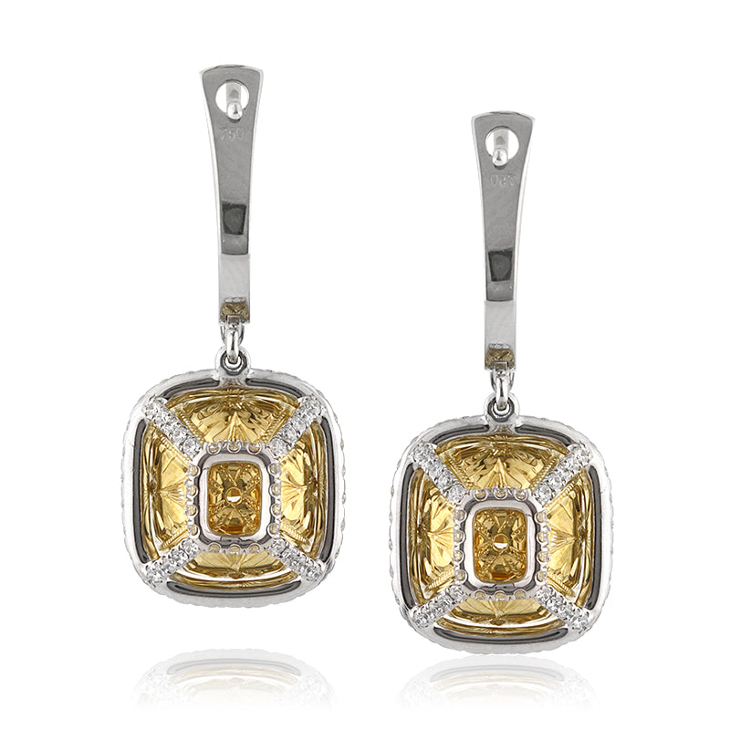 12.20ct Fancy Light Yellow Cushion Cut Diamond Earrings