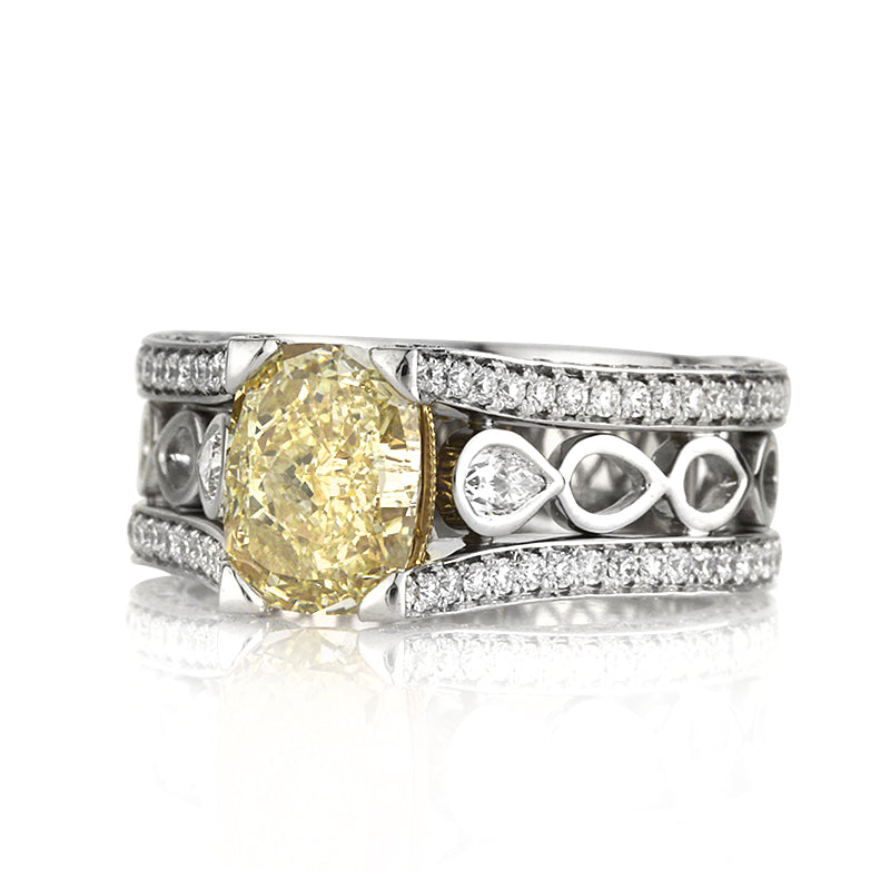 3.86ct Fancy Intense Yellow Cushion Cut Diamond Engagement Ring