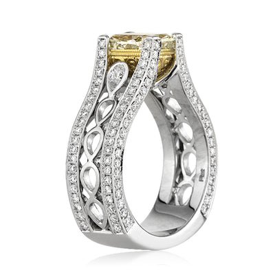 3.86ct Fancy Intense Yellow Cushion Cut Diamond Engagement Ring