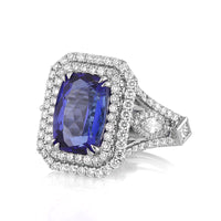 5.35ct Cushion Cut Sapphire and Diamond Engagement Ring