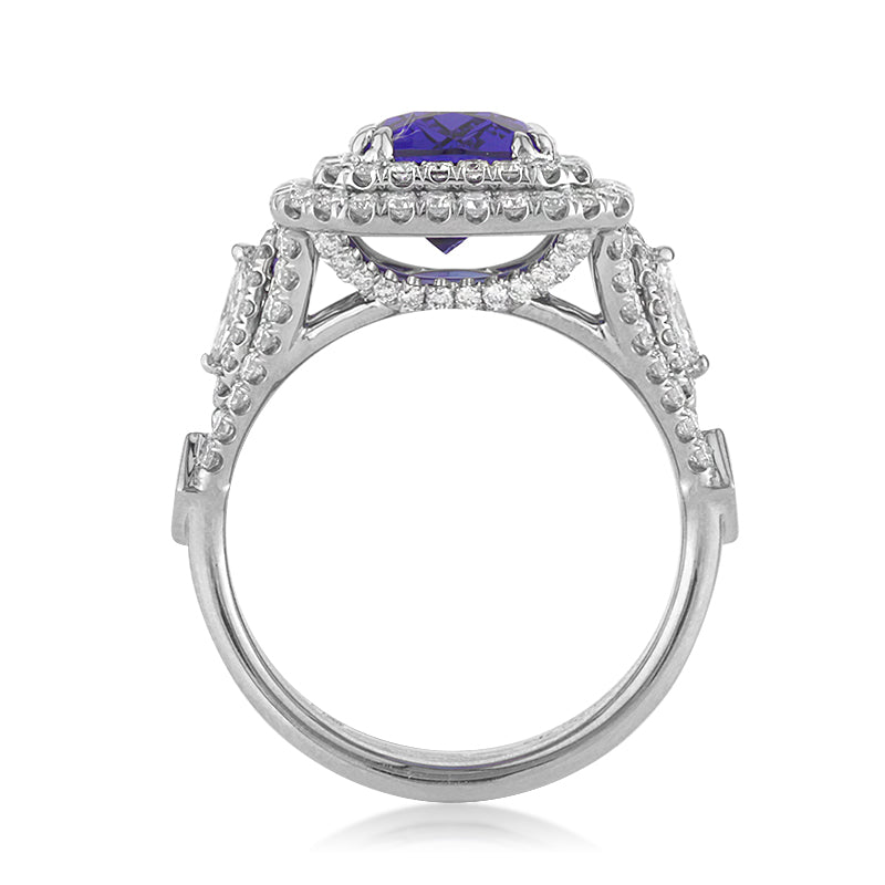 5.35ct Cushion Cut Sapphire and Diamond Engagement Ring