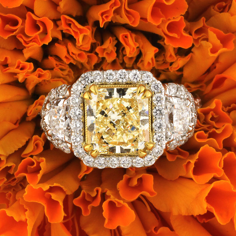 3.51ct Fancy Yellow Radiant Cut Diamond Engagement Ring