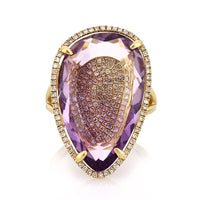 15.79ct Pear Shaped Amethyst and Diamond Right-Hand Fashion Ring
