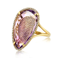 15.79ct Pear Shaped Amethyst and Diamond Right-Hand Fashion Ring