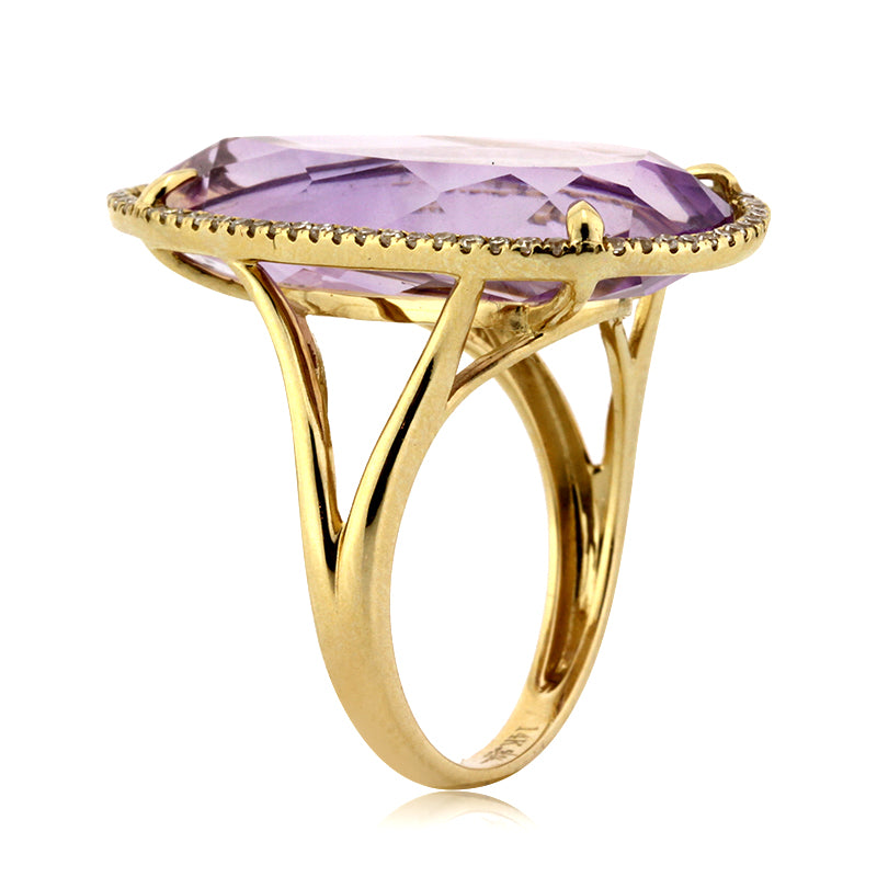 15.79ct Pear Shaped Amethyst and Diamond Right-Hand Fashion Ring