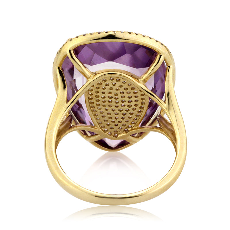 15.79ct Pear Shaped Amethyst and Diamond Right-Hand Fashion Ring