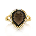 4.83ct Pear Shaped Rose Cut Smoky Quartz and Diamond Right-Hand Fashion Ring