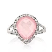 4.93ct Rose Cut Pear Shaped Rose Quartz and Diamond Right-Hand Fashion Ring