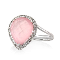 4.93ct Rose Cut Pear Shaped Rose Quartz and Diamond Right-Hand Fashion Ring