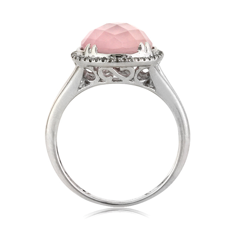 4.93ct Rose Cut Pear Shaped Rose Quartz and Diamond Right-Hand Fashion Ring