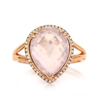 4.93ct Rose Cut Pear Shaped Rose Quartz and Diamond Right-Hand Fashion Ring