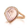 4.93ct Rose Cut Pear Shaped Rose Quartz and Diamond Right-Hand Fashion Ring