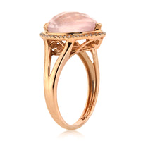 4.93ct Rose Cut Pear Shaped Rose Quartz and Diamond Right-Hand Fashion Ring