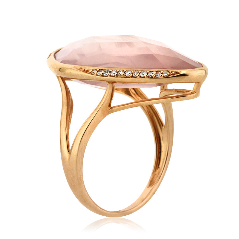 16.28ct Fancy Shaped Rose Cut Rose Quartz and Diamond Right-Hand
