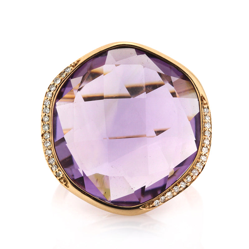 20.51ct Fancy Shaped Rose Cut Amethyst and Diamond Right-Hand Ring