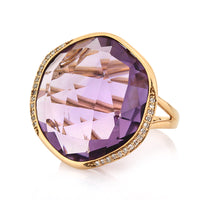 20.51ct Fancy Shaped Rose Cut Amethyst and Diamond Right-Hand Ring