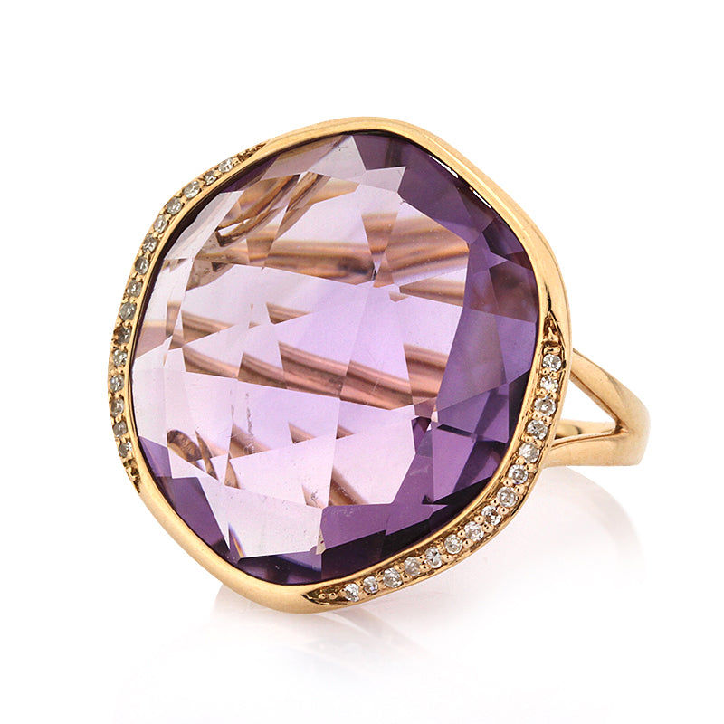 20.51ct Fancy Shaped Rose Cut Amethyst and Diamond Right-Hand Ring