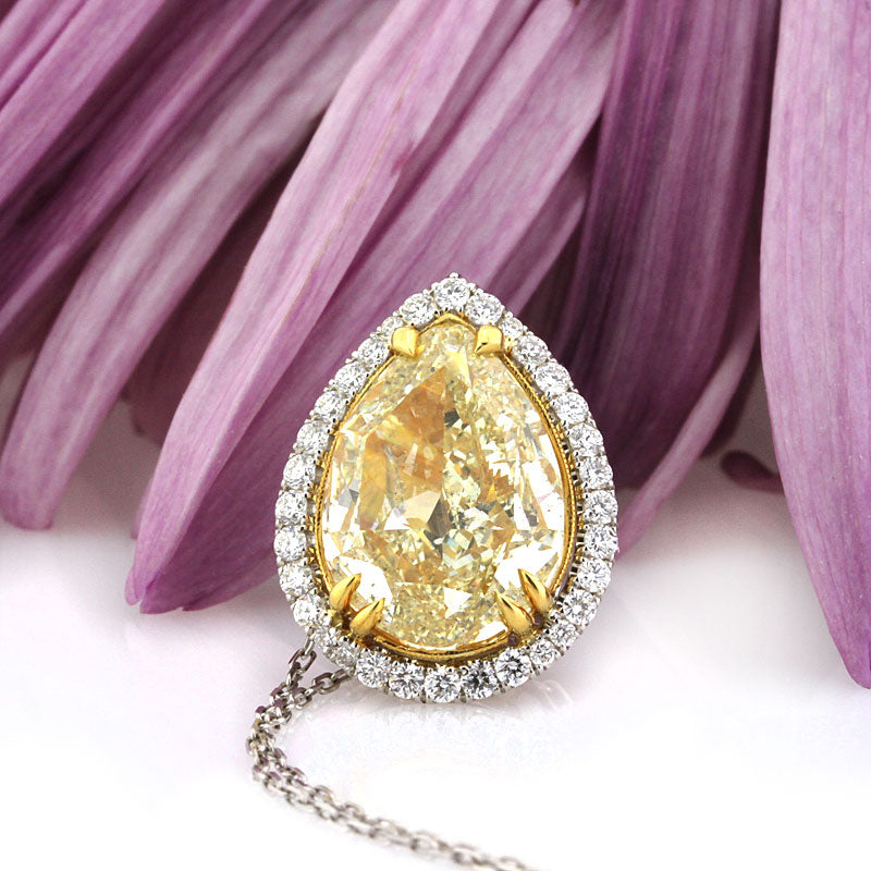 5.50ct Fancy Light Orange Yellow Pear Shaped Diamond Pendant