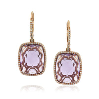 13.15ct Rose Cut Cushion Amethyst and Diamond Earrings