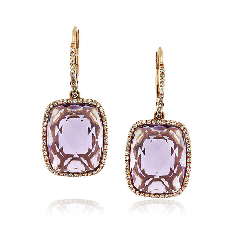 13.15ct Rose Cut Cushion Amethyst and Diamond Earrings