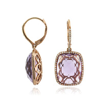 13.15ct Rose Cut Cushion Amethyst and Diamond Earrings