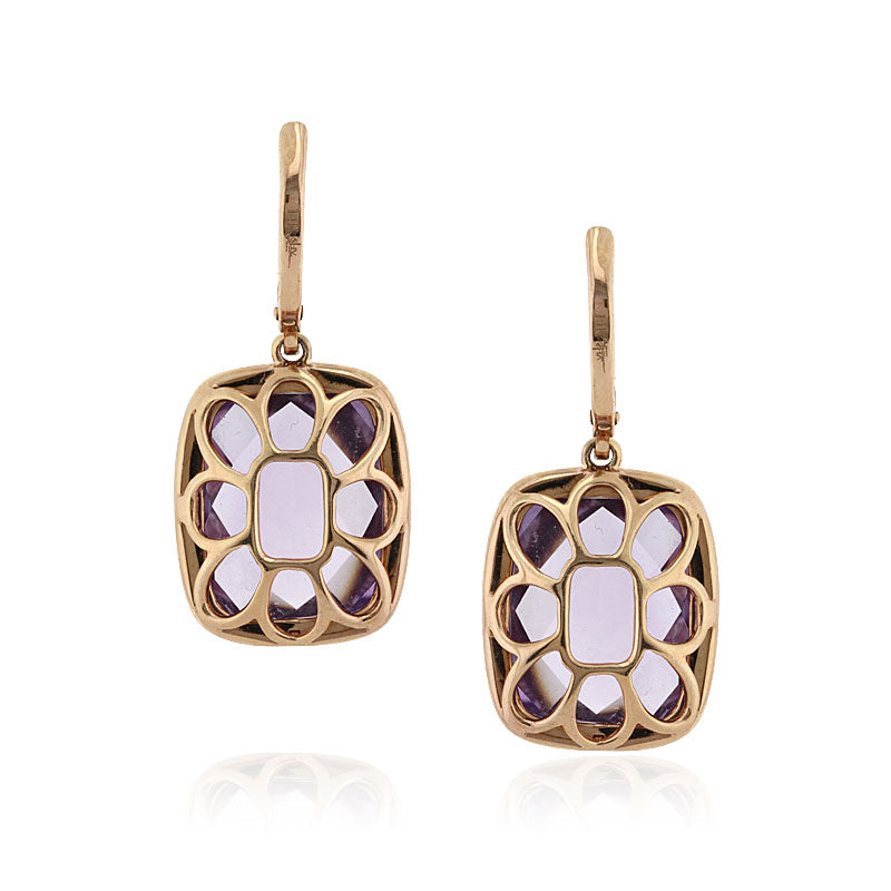 13.15ct Rose Cut Cushion Amethyst and Diamond Earrings