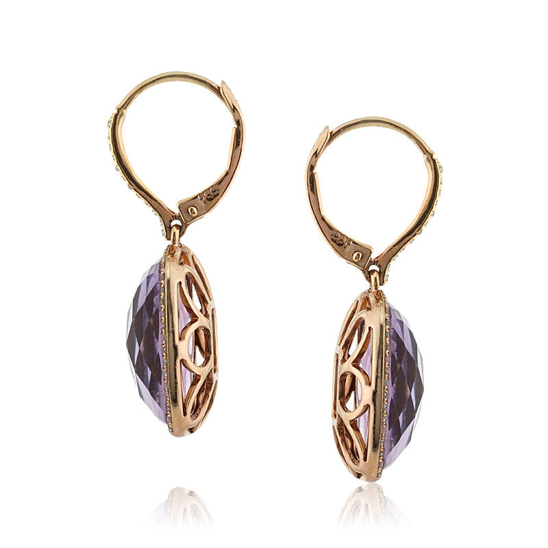 13.15ct Rose Cut Cushion Amethyst and Diamond Earrings