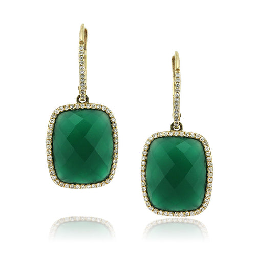12.91ct Rose Cut Cushion Green Agate and Diamond Earrings