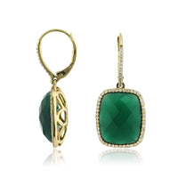 12.91ct Rose Cut Cushion Green Agate and Diamond Earrings
