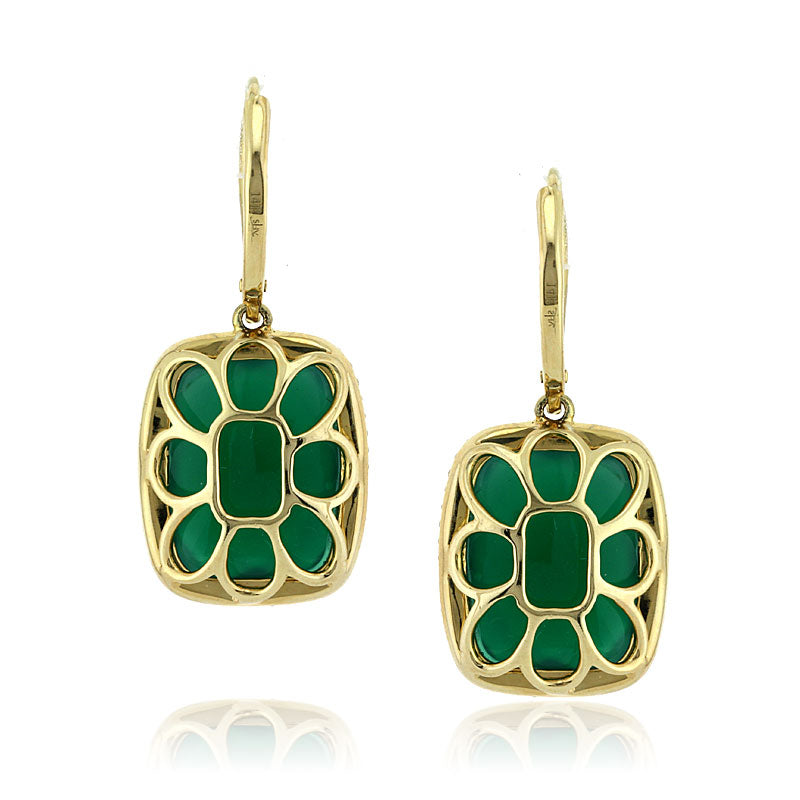 12.91ct Rose Cut Cushion Green Agate and Diamond Earrings