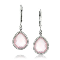 9.59ct Pear Shaped Rose Cut Rose Quartz and Diamond Earrings