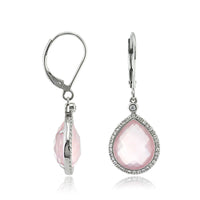 9.59ct Pear Shaped Rose Cut Rose Quartz and Diamond Earrings
