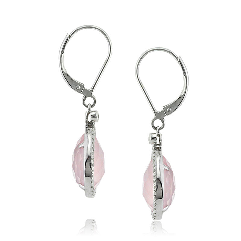 9.59ct Pear Shaped Rose Cut Rose Quartz and Diamond Earrings