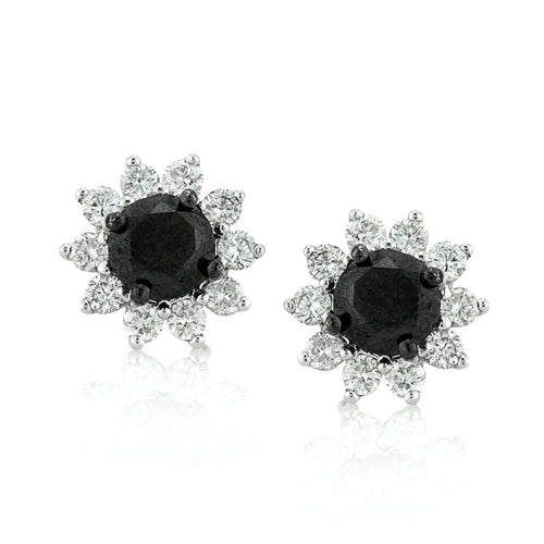 1.25 Fancy Black Round Brilliant Cut Diamond Stud Earrings