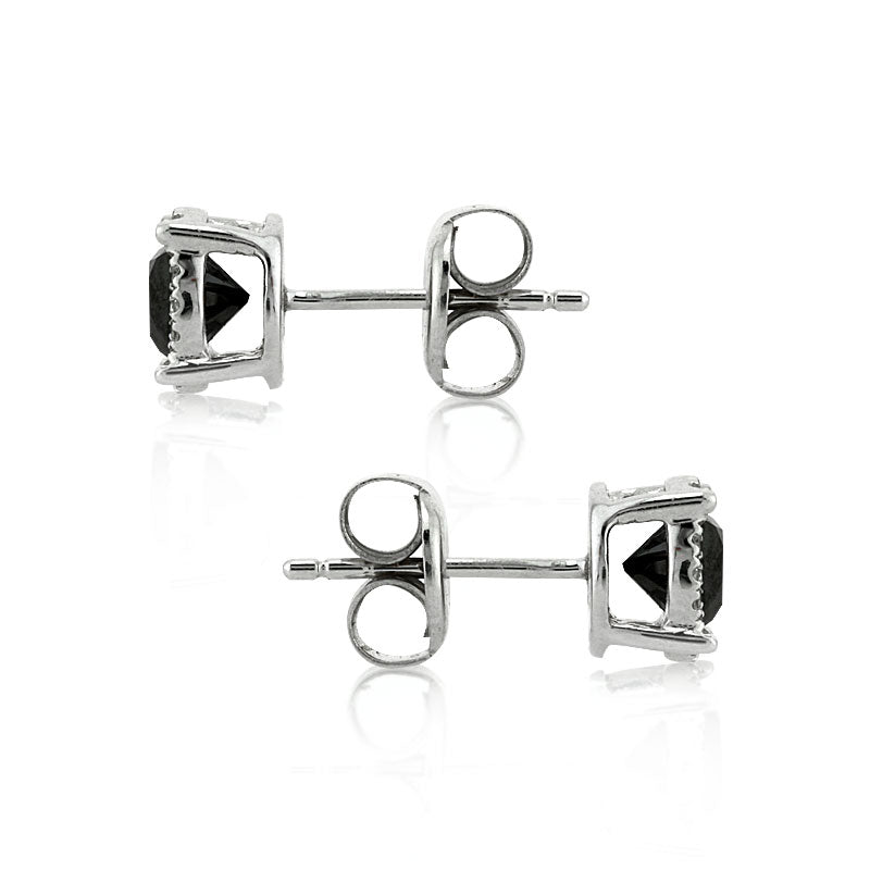 1.06ct Fancy Black Round Brilliant Cut Diamond Stud Earrings