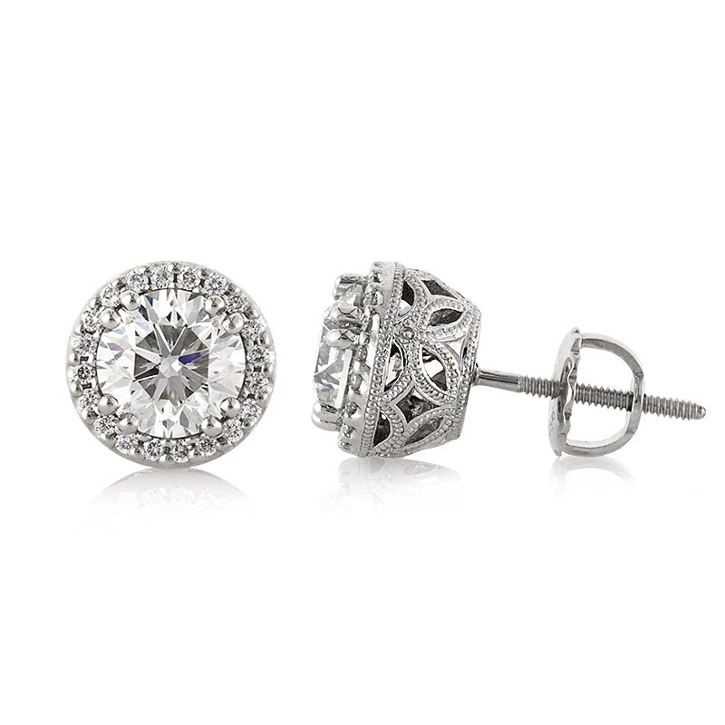 2.25ct Round Brilliant Cut Diamond Halo Stud Earrings