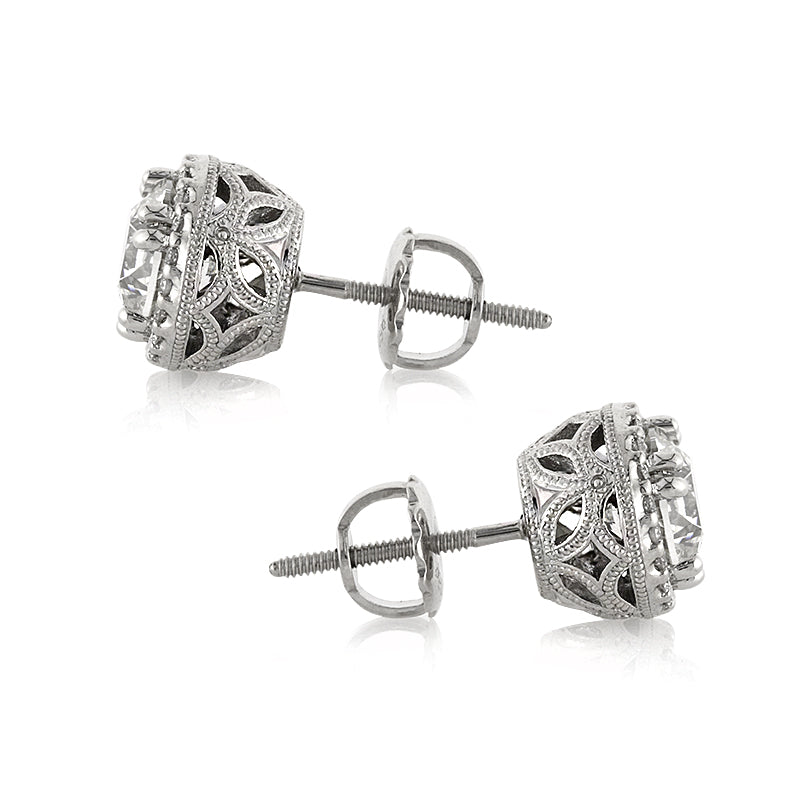 2.25ct Round Brilliant Cut Diamond Halo Stud Earrings