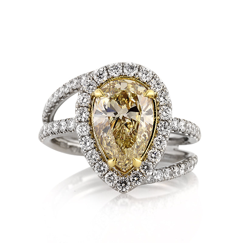 3.02ct Fancy Yellow Pear Shaped Diamond Engagement Ring