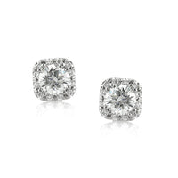 1.00ct Round Brilliant Cut Diamond Cushion Halo Stud Earrings