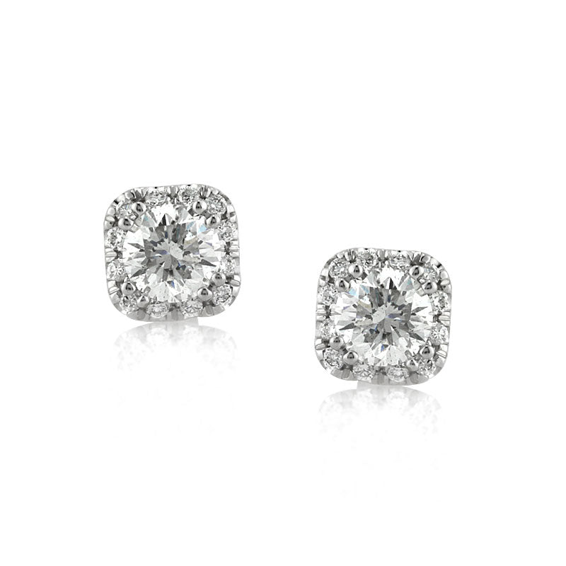 1.00ct Round Brilliant Cut Diamond Cushion Halo Stud Earrings