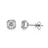 1.00ct Round Brilliant Cut Diamond Cushion Halo Stud Earrings