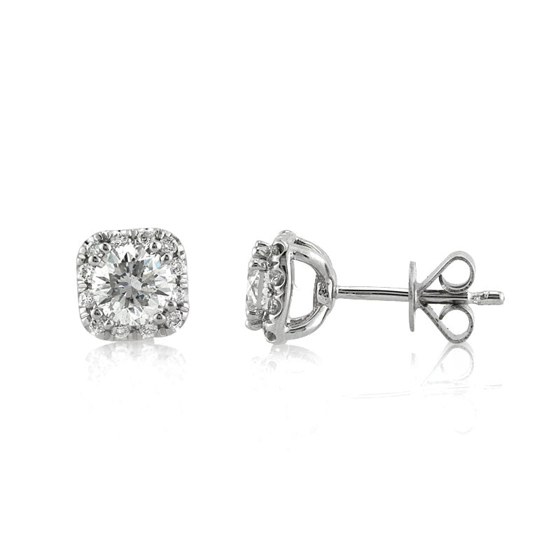 1.00ct Round Brilliant Cut Diamond Cushion Halo Stud Earrings
