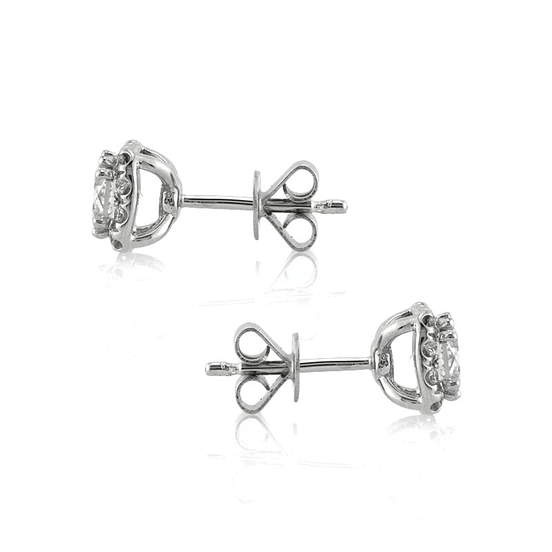 1.00ct Round Brilliant Cut Diamond Cushion Halo Stud Earrings